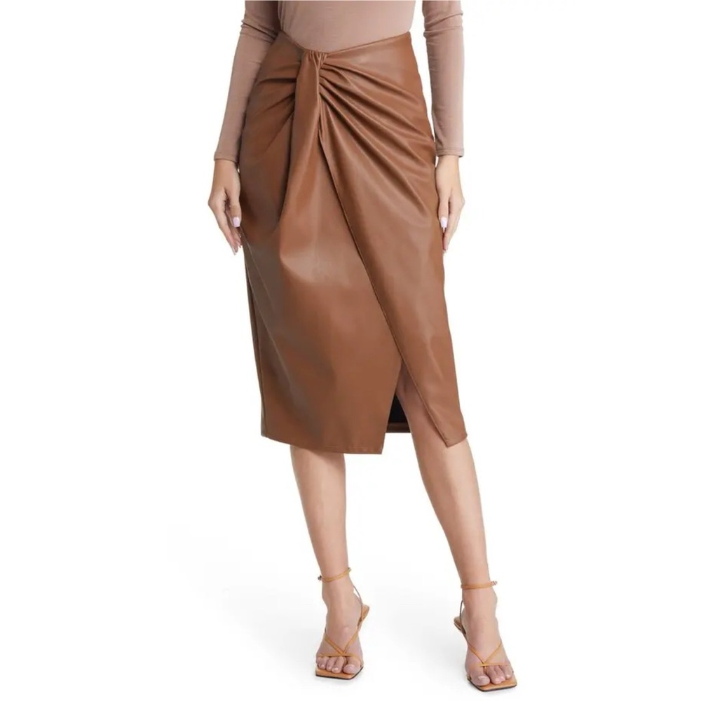 OPEN EDIT Wrap Front Faux Leather Skirt in Brown Toffee Size XS New